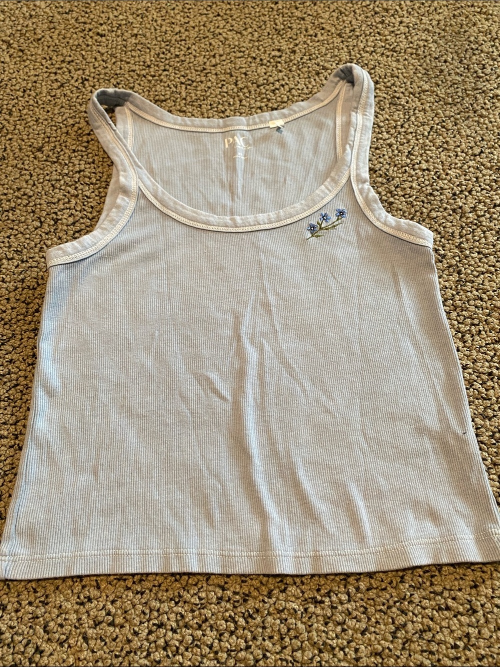 PacSun Ribbed Tank Top with Blue Floral Embroidery